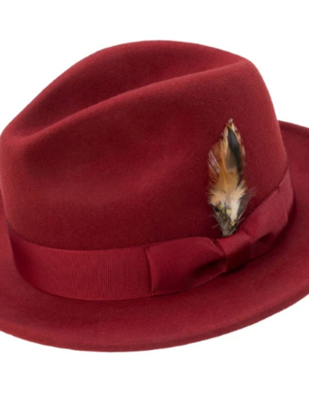 Burgundy Lightfelt 2 1/2" Wide Brim Wool Felt Pinch Crown Fedora Hat H